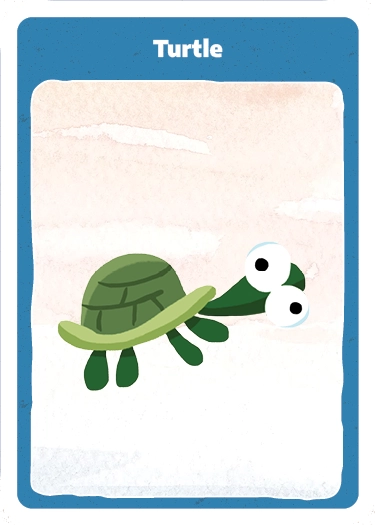 Playing card with cartoon illustration of a Turtle.